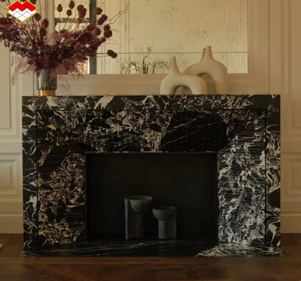 Caminera moderna de mármol negro para la sala de estar de la villa Decoración en estilo europeo