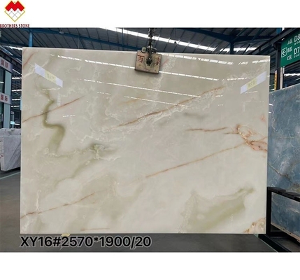 Venta directa de polvo translúcido retroiluminado de mármol blanco de ónix con flor roja de primera calidad