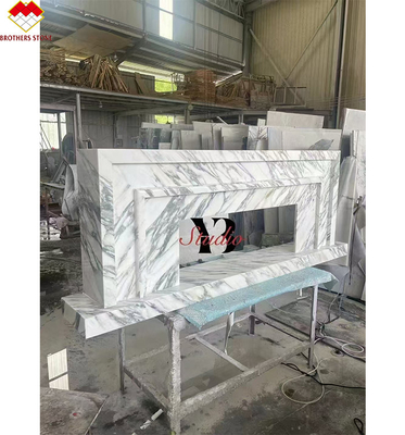 Villa de diseño moderno tallado italiano Arabescato Corchia White Marble chimenea personalizada