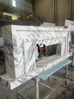 Villa de diseño moderno tallado italiano Arabescato Corchia White Marble chimenea personalizada
