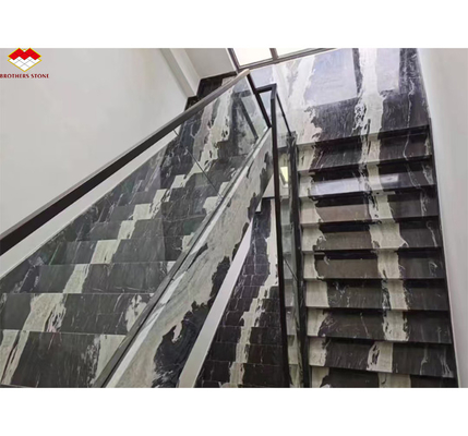 Diseño de escalera moderna de mármol de calcita con lujo brasileño Cosmic Black Granite Slab
