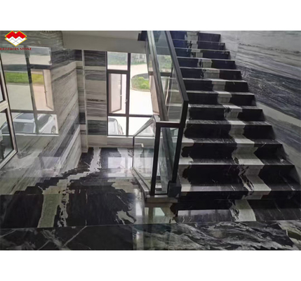 Diseño de escalera moderna de mármol de calcita con lujo brasileño Cosmic Black Granite Slab