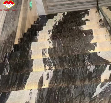 Diseño de escalera moderna de mármol de calcita con lujo brasileño Cosmic Black Granite Slab