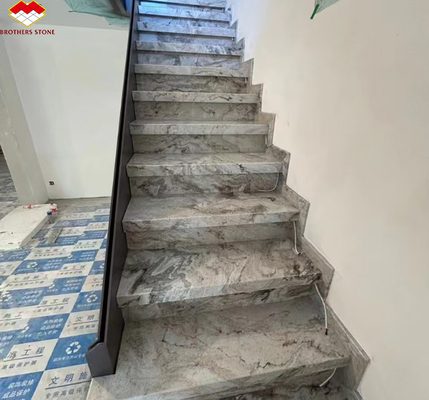 Decoración de escaleras y pisos de hoteles Italia azulejos de mármol marrón natural con vena de río