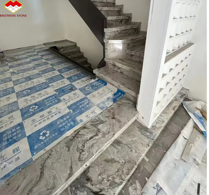 Decoración de escaleras y pisos de hoteles Italia azulejos de mármol marrón natural con vena de río