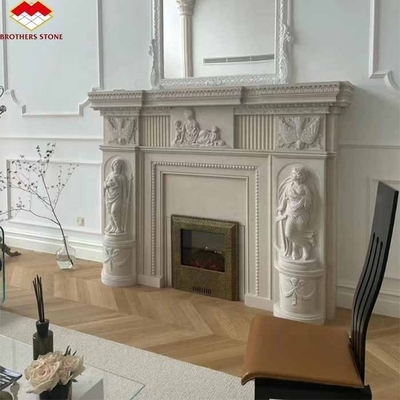 Freestanding Modern Interior Real Botticino Marmol Decoración Crema Shanna Beige Marmol para la chimenea de la mesa alrededor