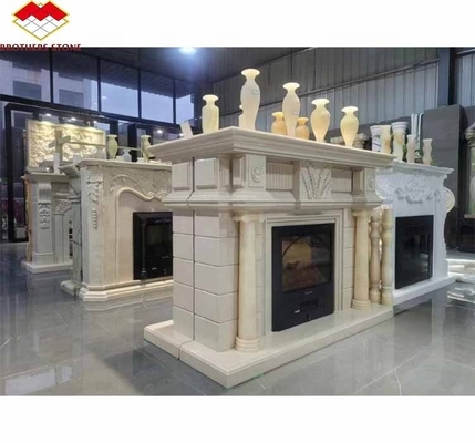 Freestanding Modern Interior Real Botticino Marmol Decoración Crema Shanna Beige Marmol para la chimenea de la mesa alrededor
