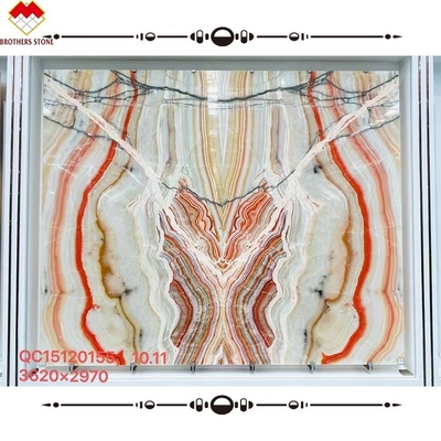 Multicolor Ónix rojo, láminas de ágata, piedra de fondo pulido, pared amarilla Ónix, mármol