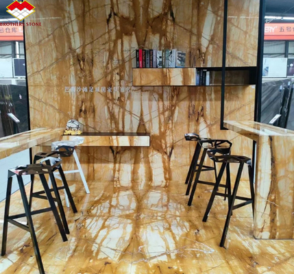 Estilo de diseño moderno Italia lujosa Gran losa Sienna azulejos de mármol dorado para el panel de pared del hotel y la mesa