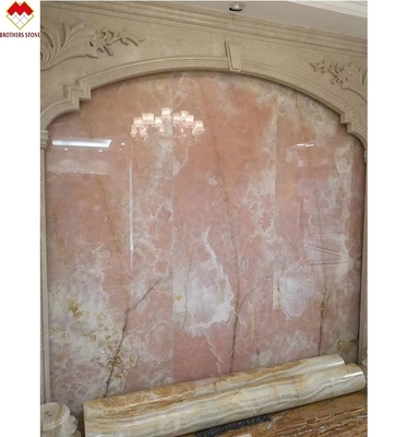 Piedra de ónix rosa transparente rosa fina rosa jadeo cuarzo para el piso de la pared de la villa