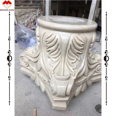Columna de mármol beige tallada a mano Capital para jardín Columnas romanas Columna cuadrada