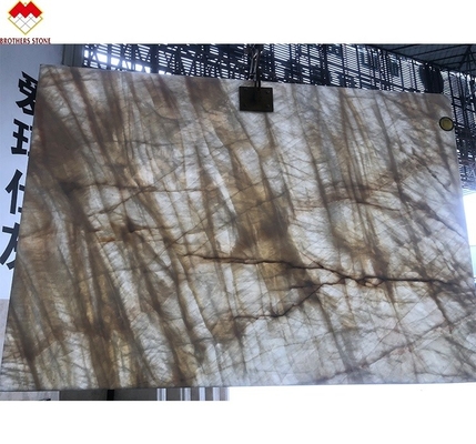 Tejas de ónix blanco con retroiluminación para paredes y pisos de mármol blanco cristalino translúcido