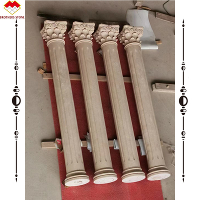 Hotel Piedra de crema de color beige sólido Columna de mármol romana Diseño de tallado para la construcción