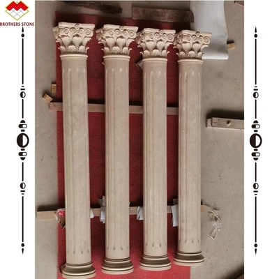 Hotel Piedra de crema de color beige sólido Columna de mármol romana Diseño de tallado para la construcción