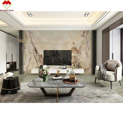Translúcido blanco de ónix de mármol gran losa retroiluminada Venas rojas / doradas para la decoración de hoteles
