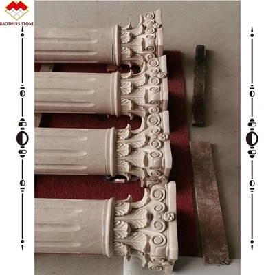 Hotel Piedra de crema de color beige sólido Columna de mármol romana Diseño de tallado para la construcción