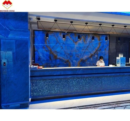 Venas de oro azul Ónix losa de mármol translúcido panel de piedra natural para la decoración interior
