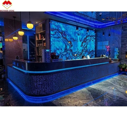 Venas de oro azul Ónix losa de mármol translúcido panel de piedra natural para la decoración interior