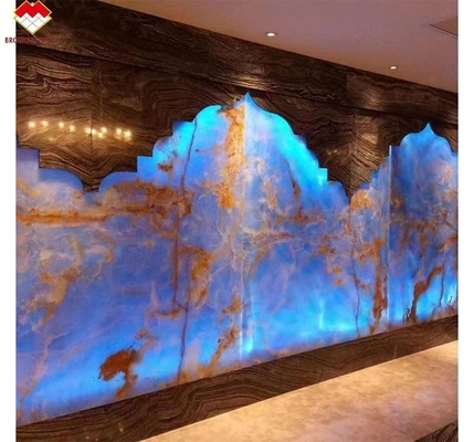 Venas de oro azul Ónix losa de mármol translúcido panel de piedra natural para la decoración interior