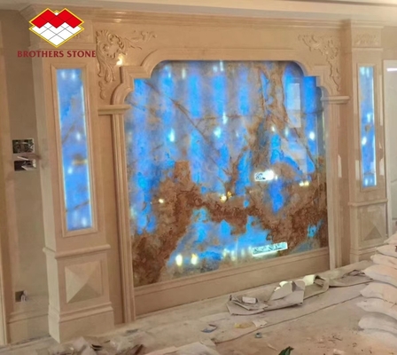 Venas de oro azul Ónix losa de mármol translúcido panel de piedra natural para la decoración interior