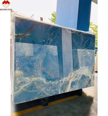 Venas de oro azul Ónix losa de mármol translúcido panel de piedra natural para la decoración interior