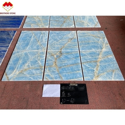 Lámina de ónix de mármol azul claro de jade para azulejos personalizados cortados a medida Venas de oro
