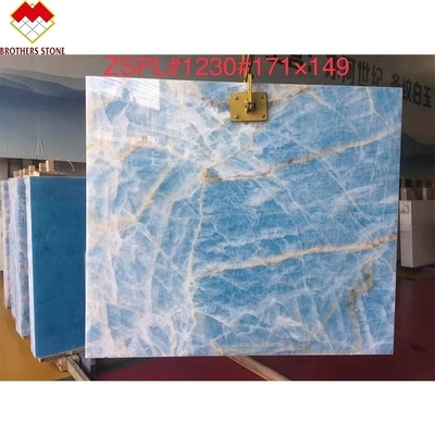 Lámina de ónix de mármol azul claro de jade para azulejos personalizados cortados a medida Venas de oro