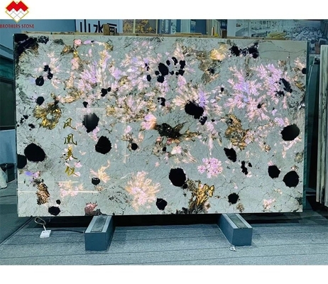 Splendor brasileño de piedra blanca de cuarcita Gran losa translúcida de escritorio isla de piedra luz de fondo pulida losa para villas hoteles