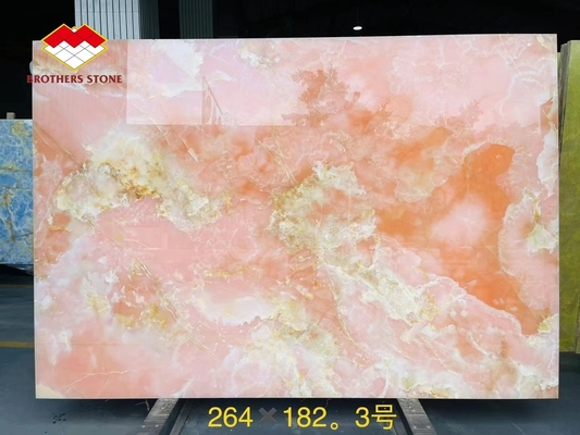 Tijeras de porcelana de ónix rosa retroiluminadas de diseño geométrico rosa claro losas de mesa rosa precio al por mayor escaleras de ónix rosa translúcidas