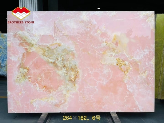Tijeras de porcelana de ónix rosa retroiluminadas de diseño geométrico rosa claro losas de mesa rosa precio al por mayor escaleras de ónix rosa translúcidas