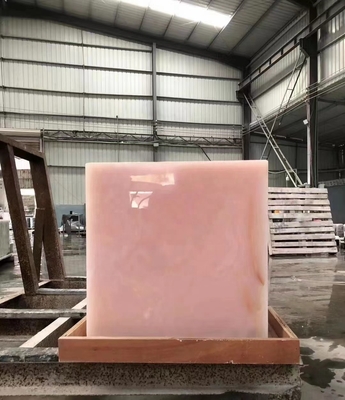 Tijeras de porcelana de ónix rosa retroiluminadas de diseño geométrico rosa claro losas de mesa rosa precio al por mayor escaleras de ónix rosa translúcidas