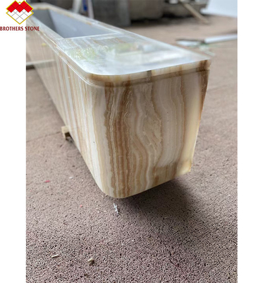 Mesa de televisión de ónix blanco de mármol personalizado Conjunto de soporte de mesa de madera con venas de madera blanca Elegante mobiliario de sala de estar