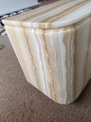 Mesa de televisión de ónix blanco de mármol personalizado Conjunto de soporte de mesa de madera con venas de madera blanca Elegante mobiliario de sala de estar