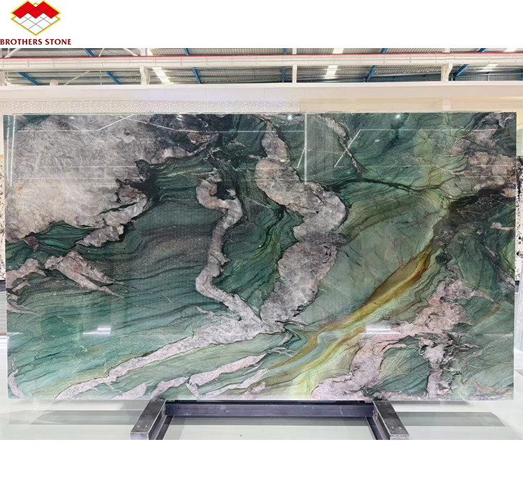 Moderno piso de mármol de calcita Bata Esmeralda verde de cuarcita losa para el panel de pared del hotel