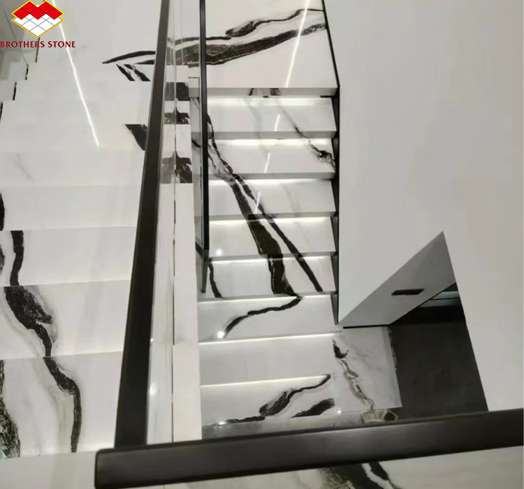 Escalera de mármol blanco Panda para diseño de interiores modernos en hoteles profesionales