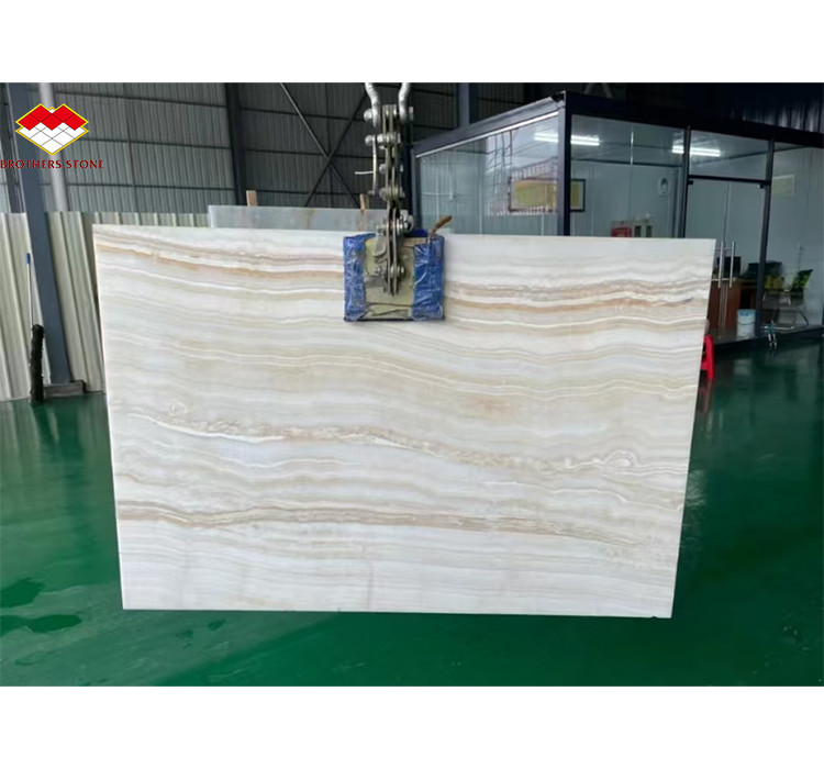 Paneles de pared y encimera de ónix con luz de fondo pulida en piedra blanca moderna en forma de tabla grande