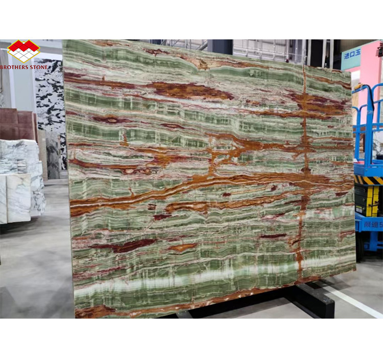 Superficies pulidas de acabado Pakistán Bamboo Ónix losas de mármol para la mesa estilo de diseño moderno