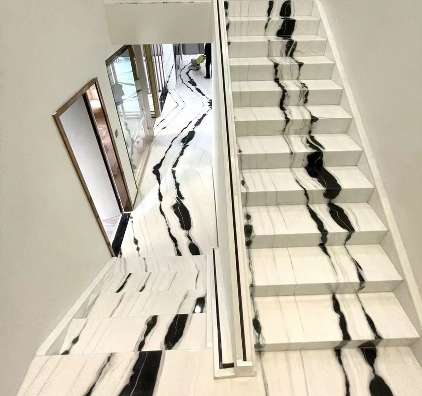 Luces LED modernas Sigue Antiderrapante Panda Blanco de mármol de escaleras azulejos de interior Panda natural de escaleras blancas de mármol con venas