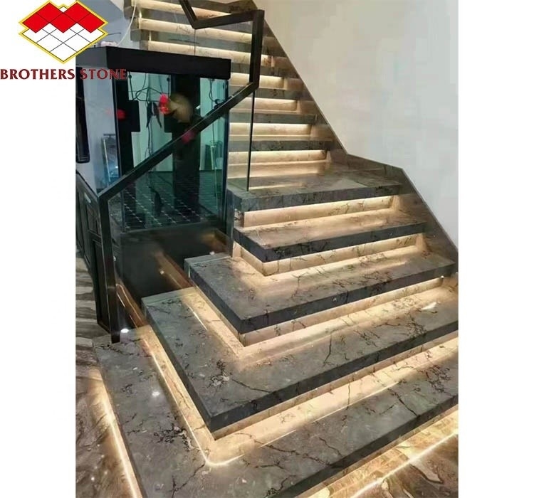 Escaleras de piedra natural de estilo europeo moderno con baldosas pulidas cortadas a medida