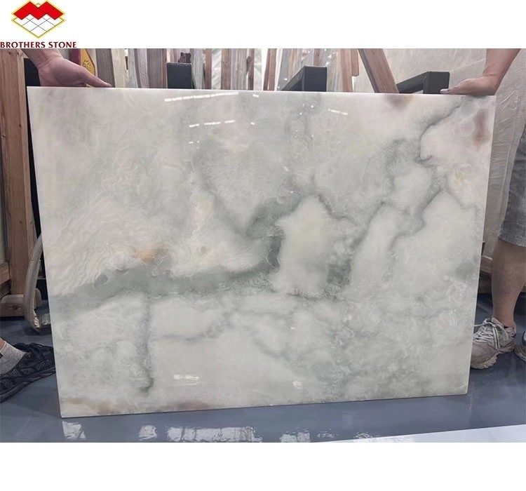 Oro y azul de ónix piedra de mármol para el piso del hotel lujo piedra natural de jade diseño de la losa