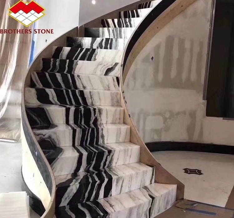 Escalera de mármol de panda blanca de calcita moderna Escaleras de mármol decorativas de piedra en el pasillo