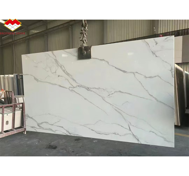 Mesa de comedor de cristal blanco nano superior moderna gran losa de mármol look azulejos de porcelana para escalones