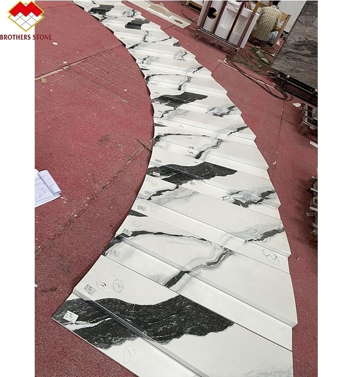 Diseño de escaleras de lavabo interior de grado personalizado Plataformas de porcelana con aspecto de mármol blanco Panda