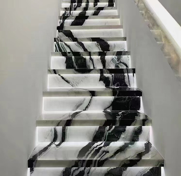 Panel de escaleras interiores con LED Panda marmol blanco pisos y elevadores para la villa comprobado