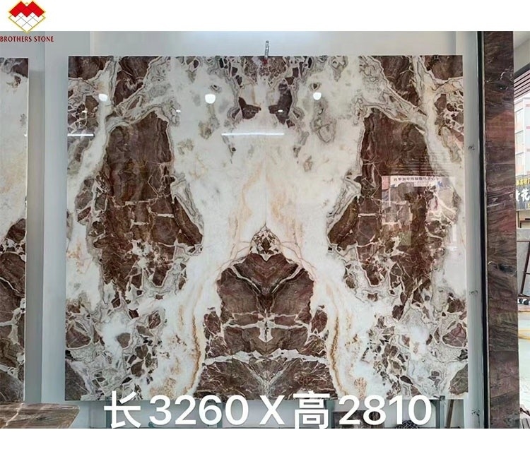 Translúcido de sangre-naranja rojo de ónix piedra con venas blancas CNF de madera roja venas de mármol panel de pared