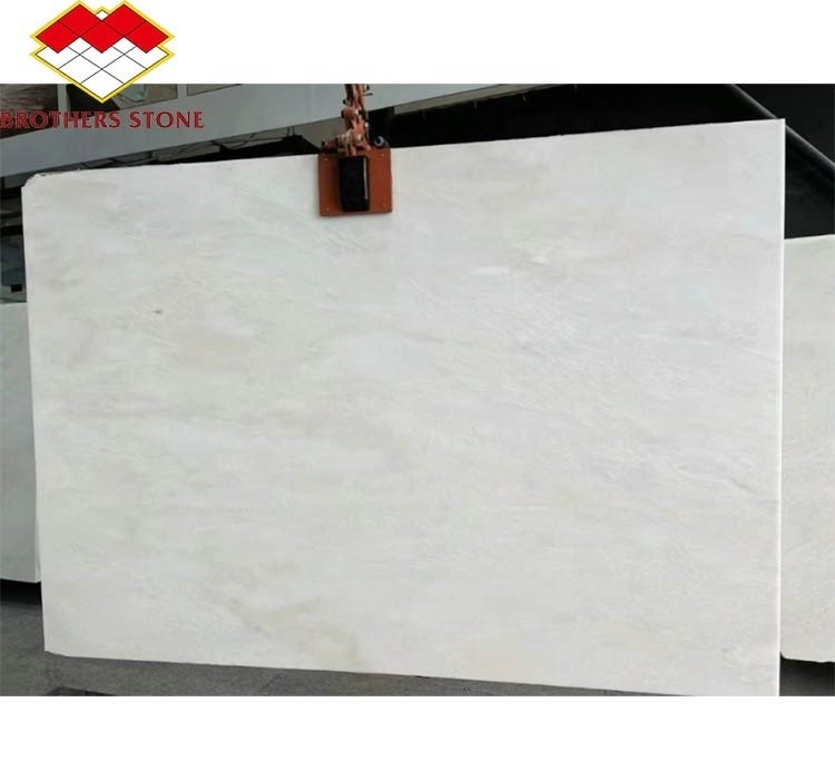 Solución de diseño gráfico de hoja de mármol de ónix blanco real moderna cortada a medida para panel de pared y conjunto de mesa de comedor