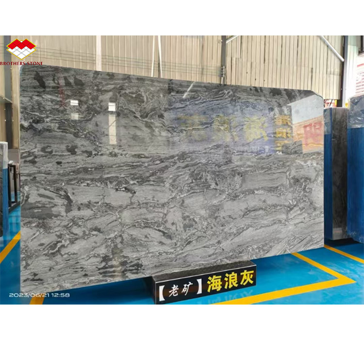 Tabla de mármol gris de onda pulida moderna a medida para el diseño de pisos de paneles de pared de hoteles