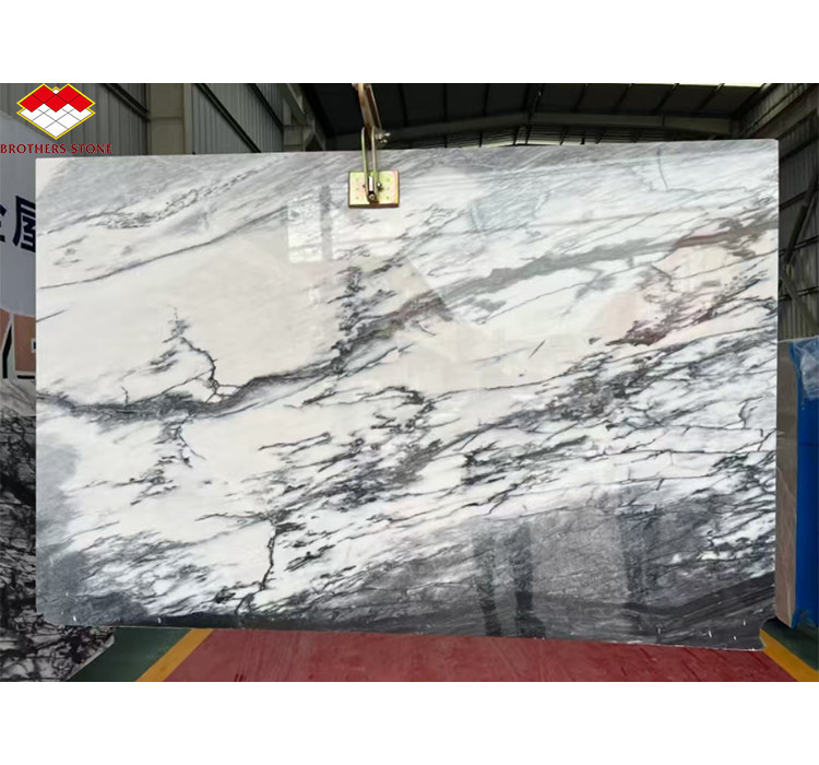 Montaña de nieve de mármol blanco Gran losa para el diseño moderno mesa de comedor de piedra natural