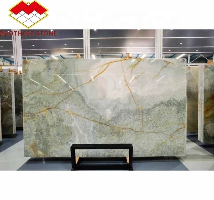 Moderno con luz de fondo Oníx de piedra de color verde 30 mm de espesor para el salón gráfico Pared de jade
