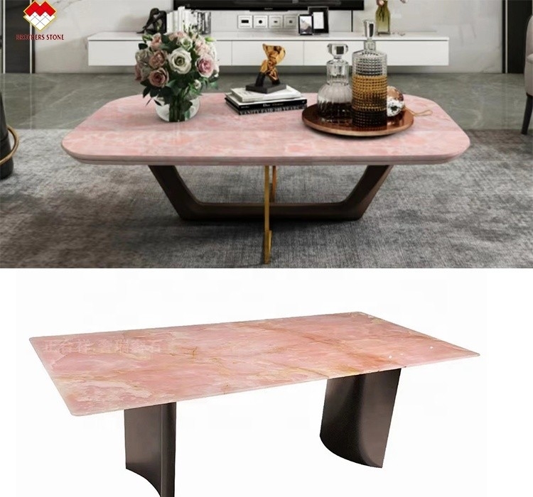 Piedra de ónix rosa transparente rosa fina rosa jadeo cuarzo para el piso de la pared de la villa